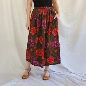 90s Brown, Purple,‎ and Red Rayon Midi Skirt